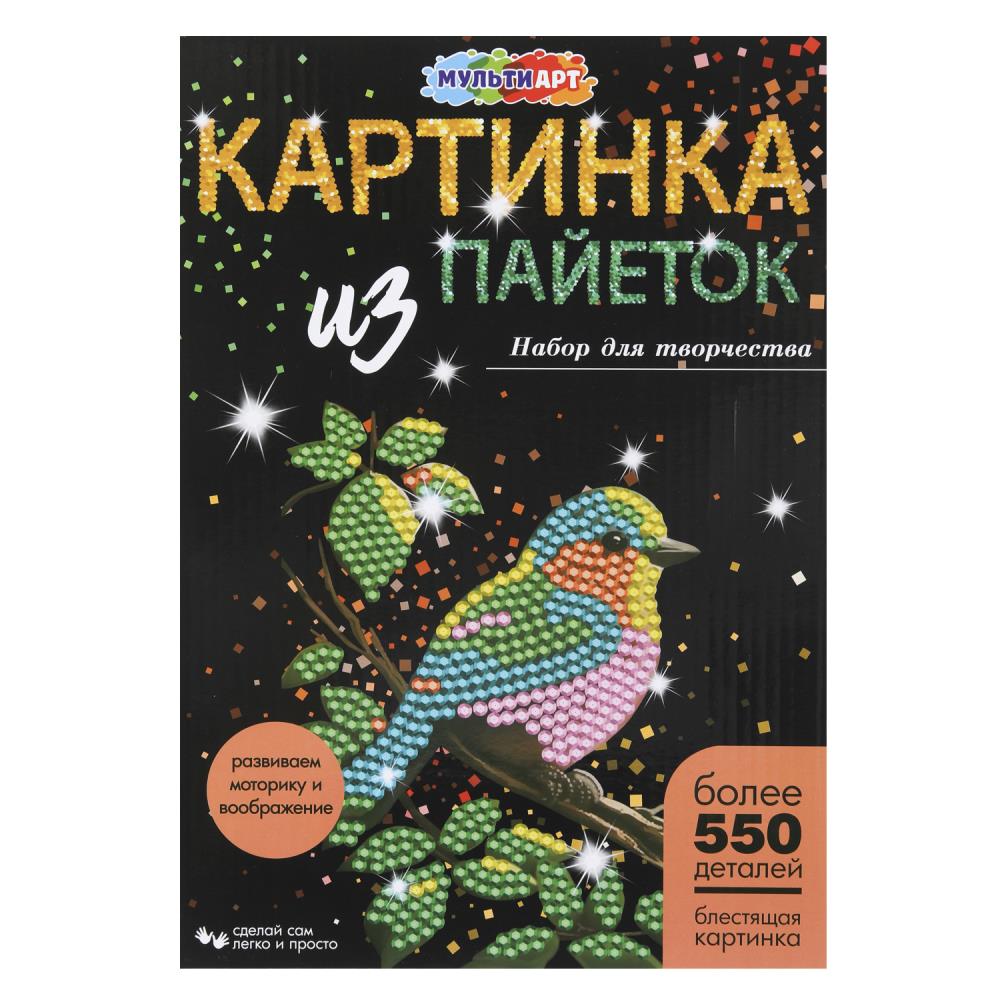 Картина пайетками 26х18 см. "Птичка" MultiArt SEQPIC-BIRD-110696