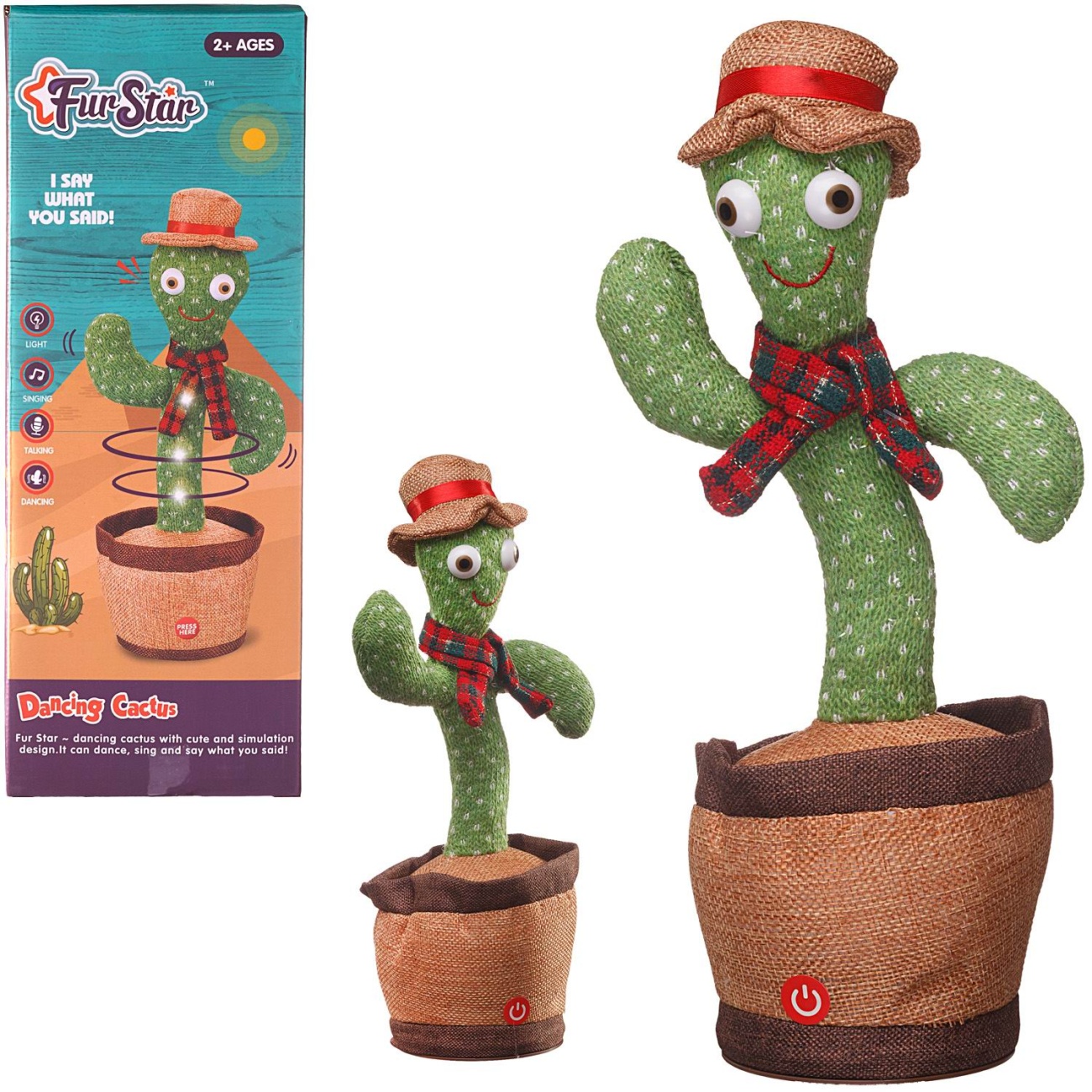 Музыкальная игрушка Junfa Танцующий кактус в шляпке и шарфике WB-05135
