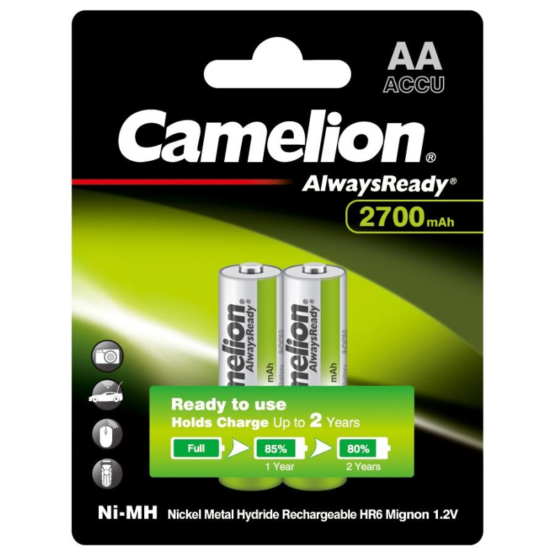 Аккумулятор Camelion Always Ready 2шт/бл(NH-AA2700BP2,1.2В) (15036) 1840394