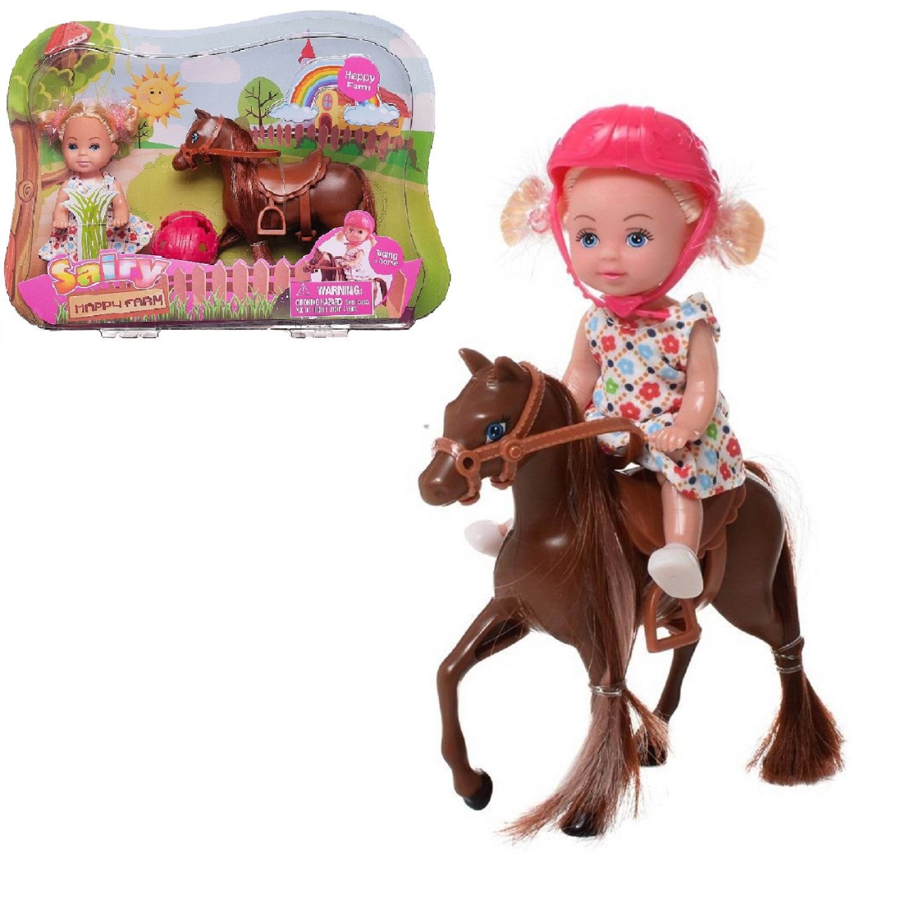 Кукла Defa Sairy Малышка-наездница, коричневая лошадка, шлем, высота куклы 11 см 8390d/коричневая