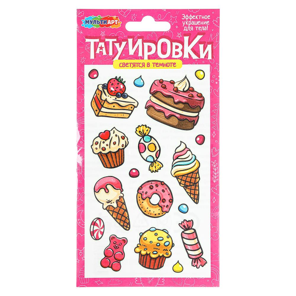 Тату "Сладости", светящиеся в темноте, 1 лист, MultiArt TATTOO-122175