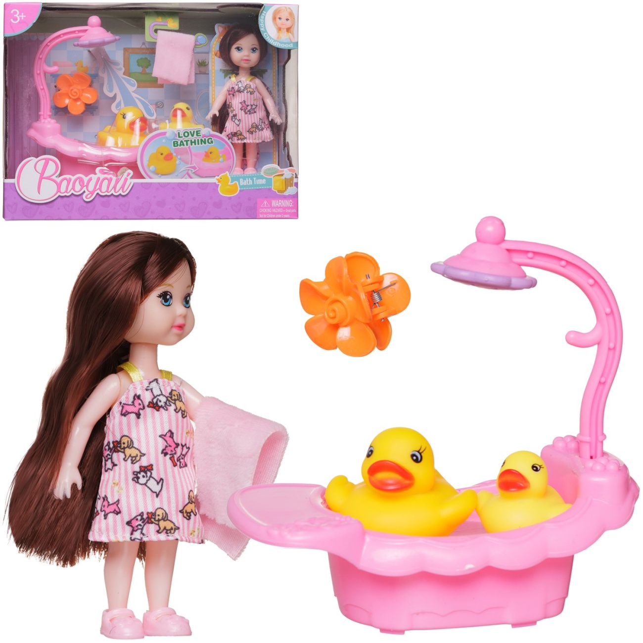 Игровой набор Junfa Кукла 12 см в розовом платье в ванной комнате WJ-34690/розовое
