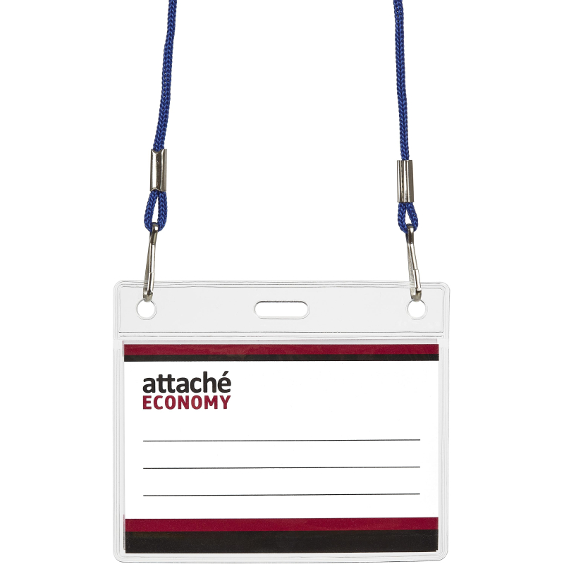 Бейдж Attache Economy 78x96 150мкм,шнур.2заж 45см син, вкладыш 60x90 5шт/уп 1658136