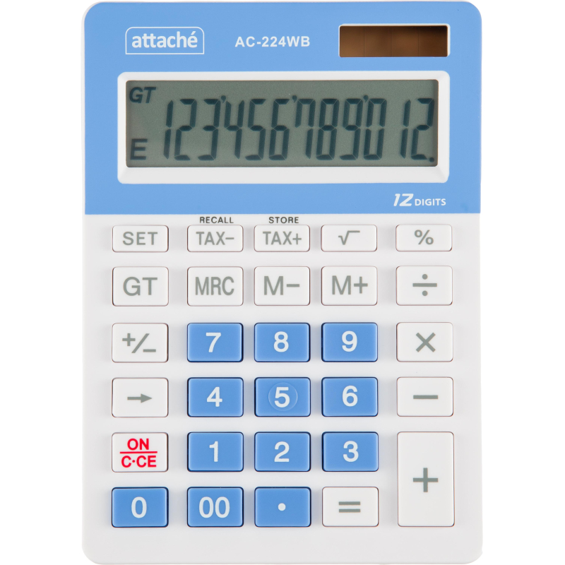 Калькулятор настольный Attache, AС-224WB,12р,двойное питание, бело-синий 1779756