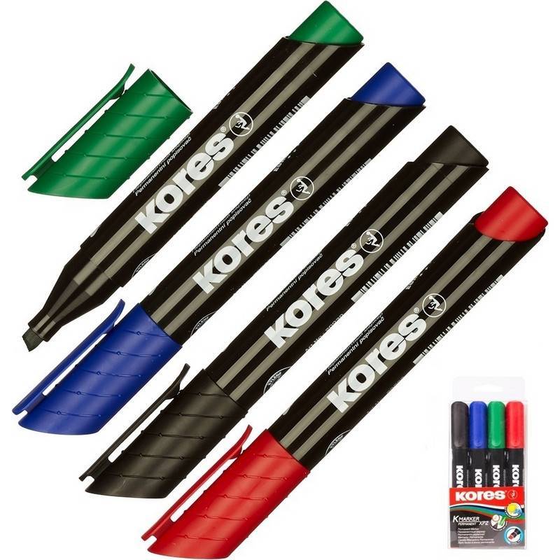 Набор маркеров перманентных Kores 20945 (толщина линии 3-5 мм, 4 штуки в уп) 867812