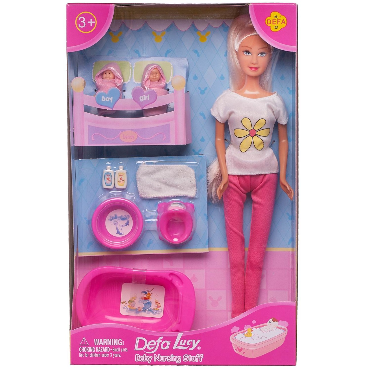 Кукла Defa Lucy Мама в розовых брюках с двумя малышами и игровыми предметами, 29 см 8213d/розовые