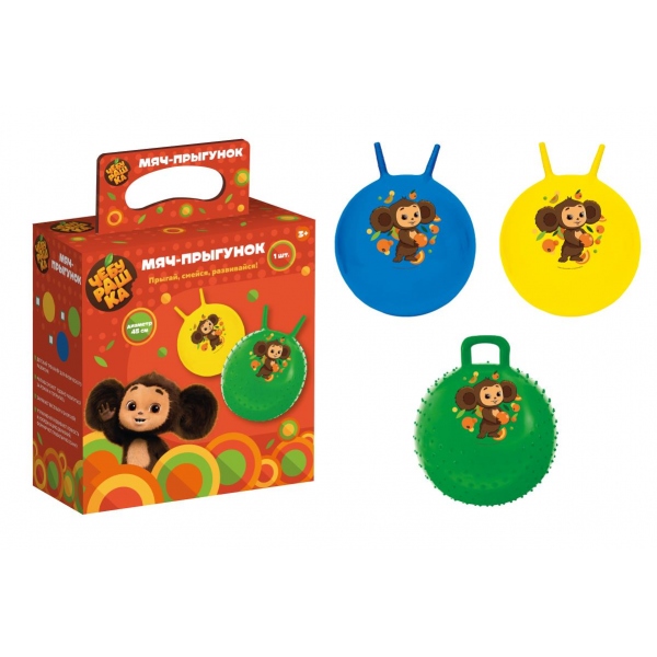 Мяч-прыгун 45 см. "Чебурашка" с ручкой с наклейкой. Играем Вместе SH-18(CHEBA)