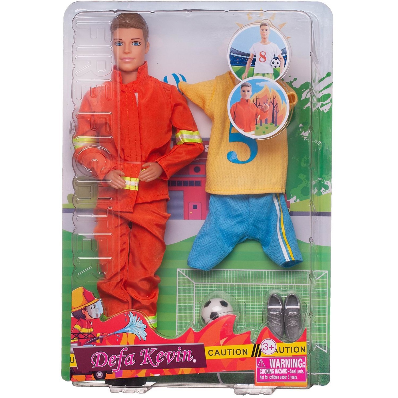 Кукла Defa Kevin Пожарный с комплектом сменной одеждой (форма футболиста №5) 8382d/№5