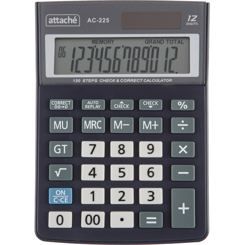 Калькулятор настольный Attache, AС-225, 12р, двойное питание, серый 1779760