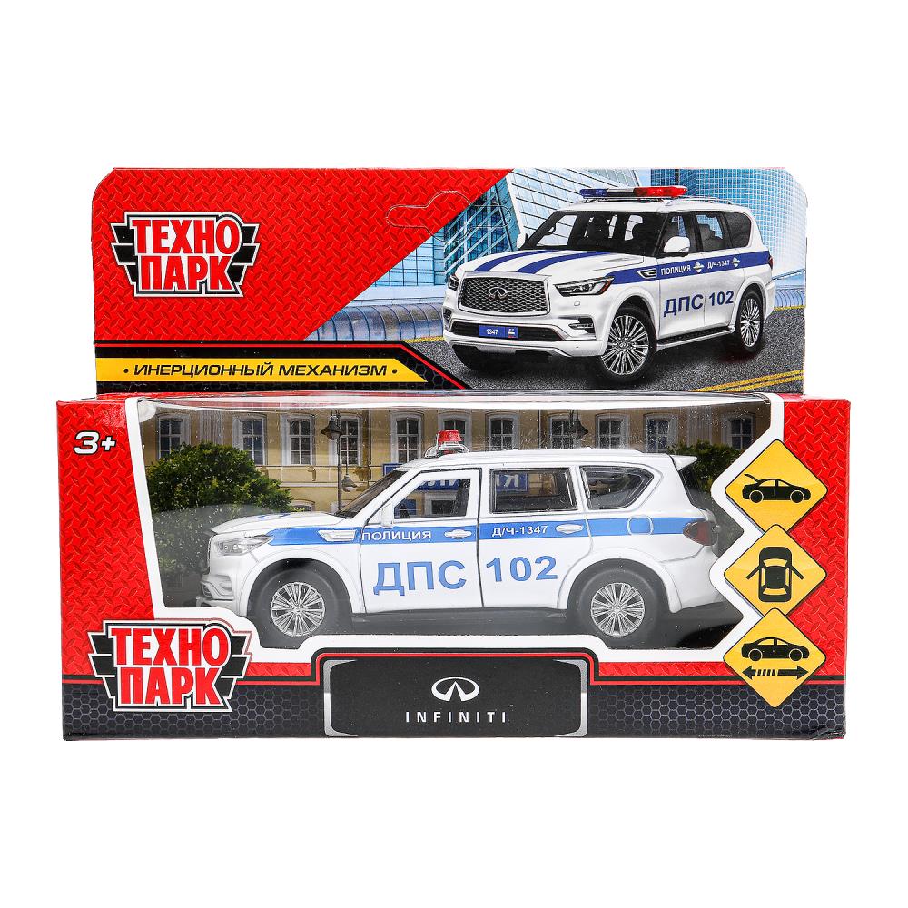 Машина металлическая Инфинити QX80 Полиция, 12,5 см, баг. белый, Технопарк QX80-12POL-WH (72)