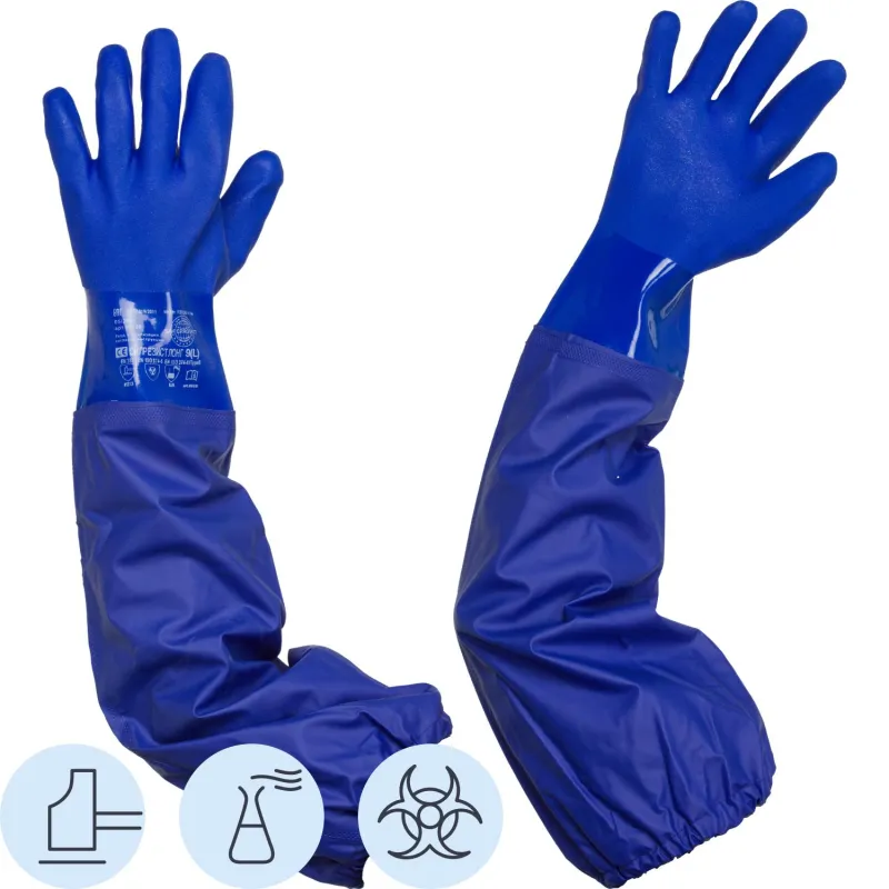 Перчатки ПВХ КЩС Safeprotect ОЙЛРЕЗИСТ ЛОНГ р.9 1726734 хб с ПВХ по плечи