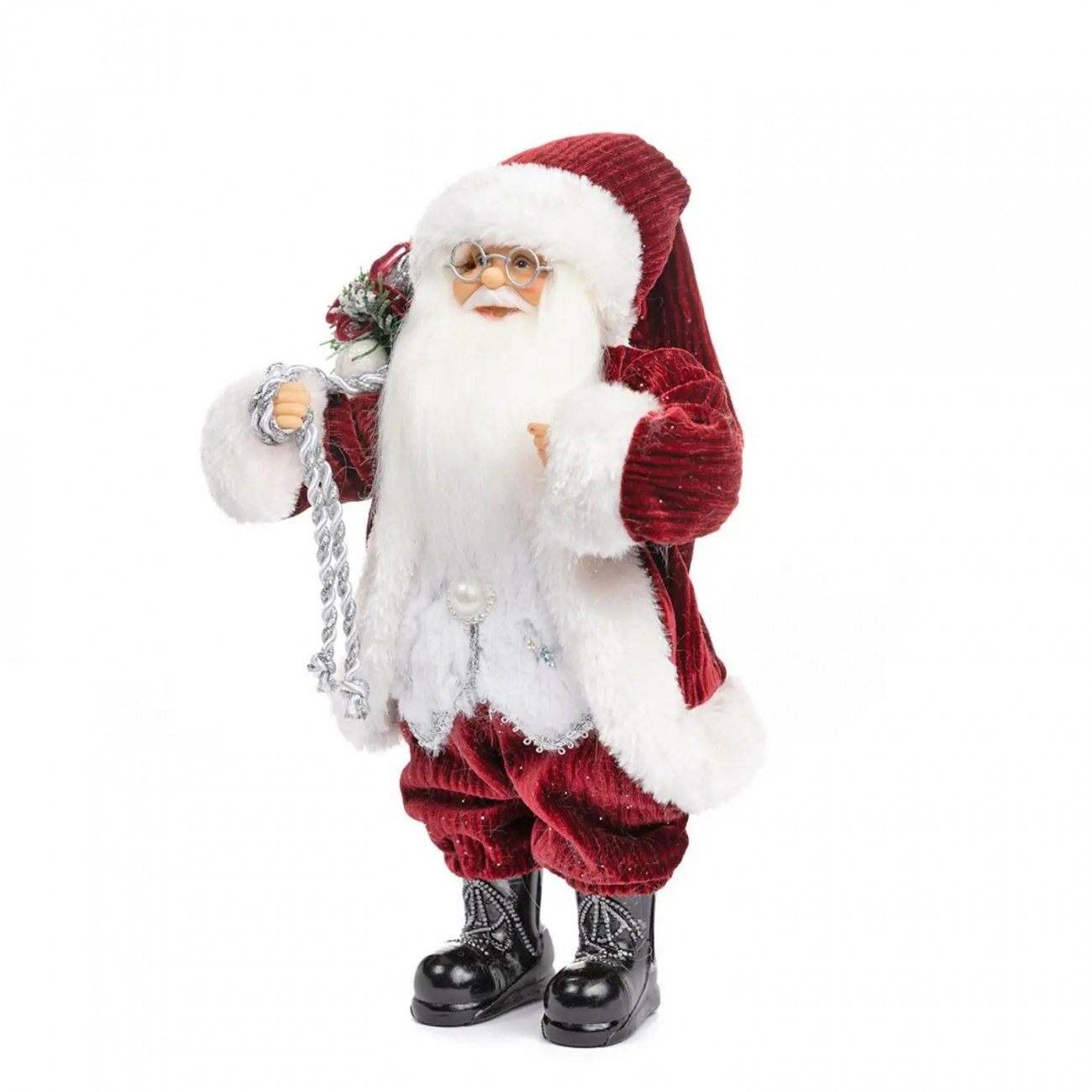 Дед Мороз MAXITOYS в красной шубе c хворостом 30см MT-102314-30