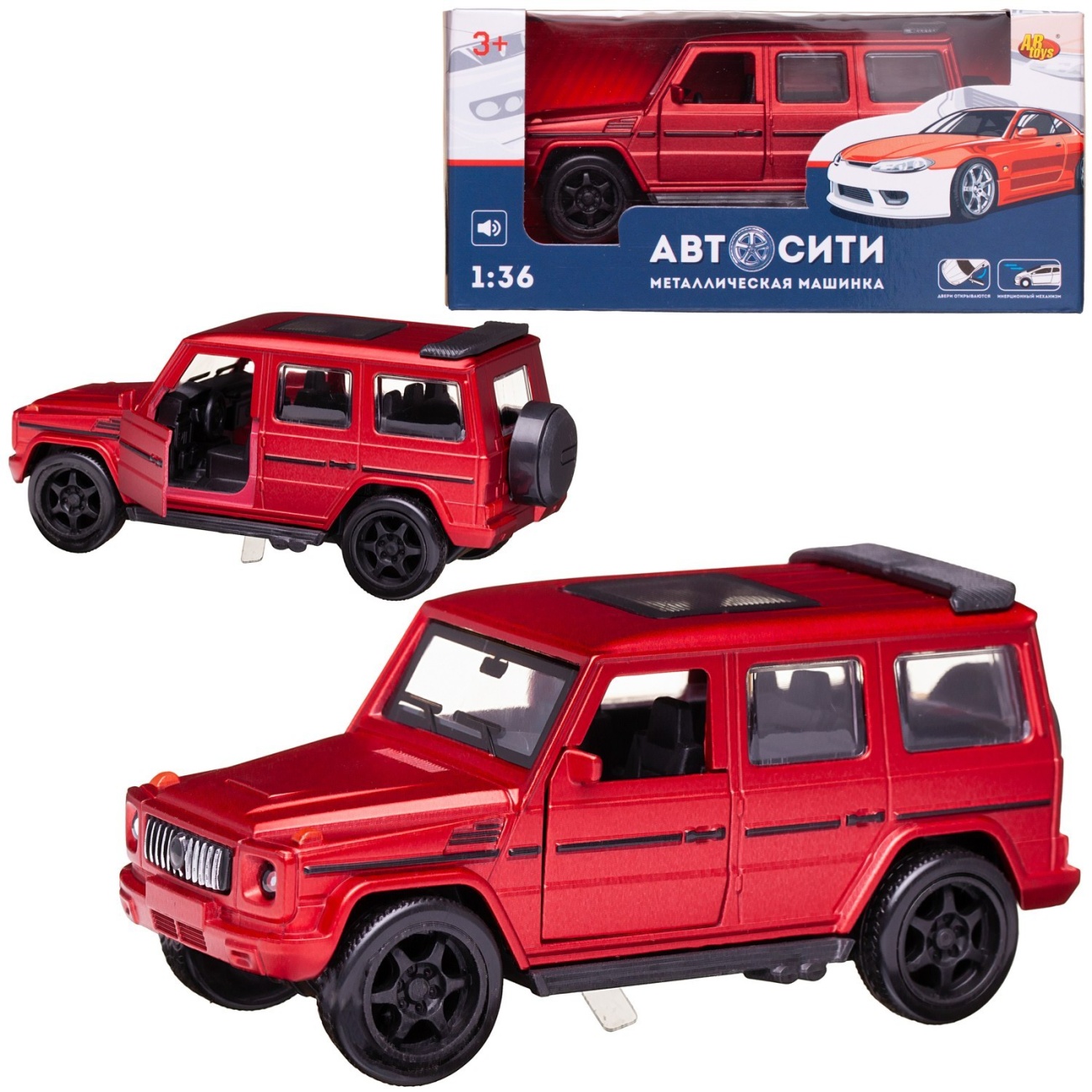Машинка металл Abtoys АвтоСити 1:36 Внедорожник инерция, двери откр., красный свет/звук C-00521/красный