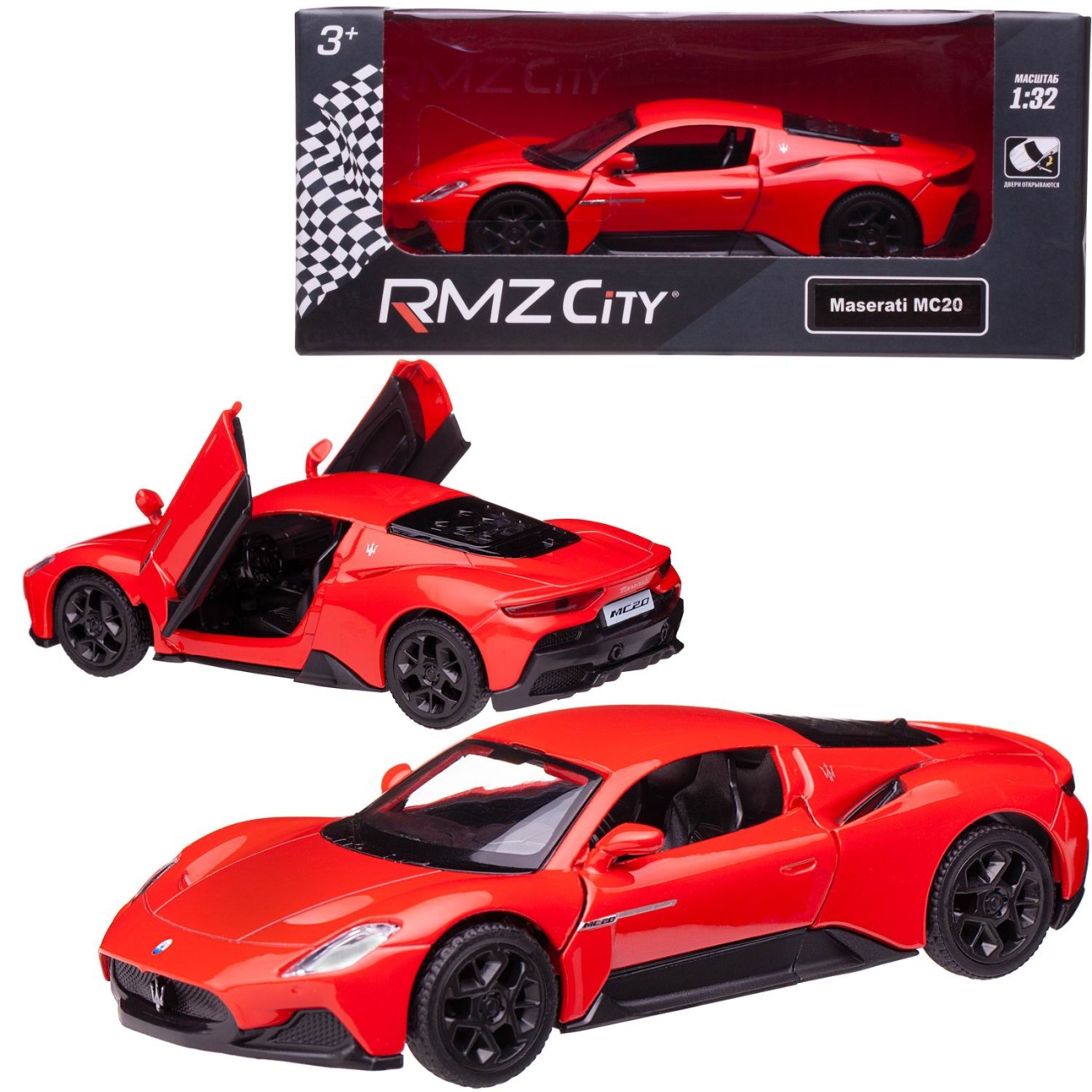 Машина металл RMZ City 1:32 Maserati MC 2020, инерция, двери откр. красный цвет. 554982-R