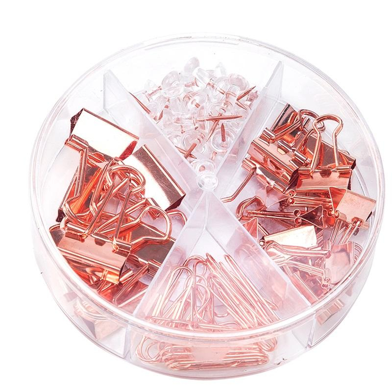 Набор канцеляр.Deli 78553,4отд.(кнопки,скрепки,зажимы) роз.зол 1407162