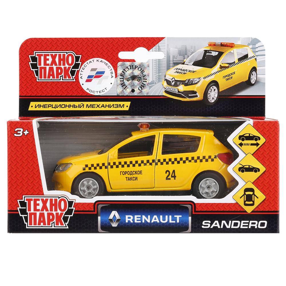 Машина металлическая Renault Sandero Такси 12 см, открыв. двери/багажник, с инерцией Технопарк SB-17-61-RS(T)-WB