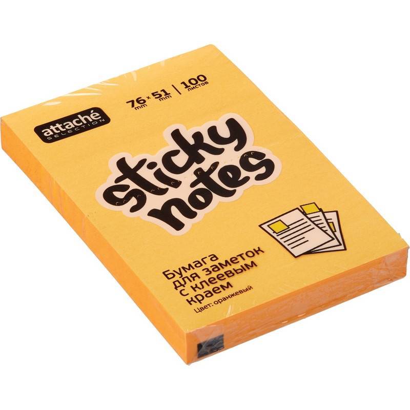 Стикеры Attache Selection 76x51 мм неоновые оранжевые (1 блок, 100 листов) 383709
