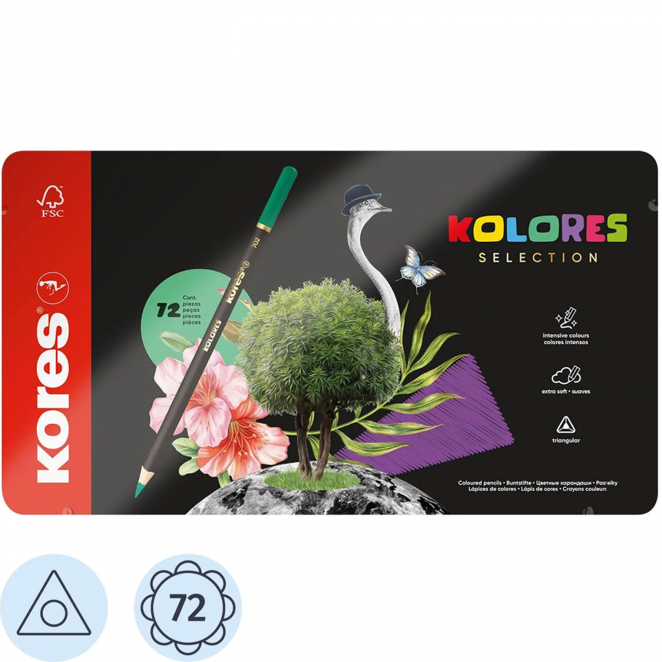 Карандаши цветные Kores Kolores 3-гран 3мм 72 цв/наб в металл.коробке 93372 2007176