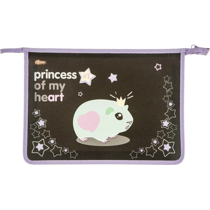 Папка для тетрадей Princess черный,А4,молн.пласт,ПТ-813 Комус Класс 1557047