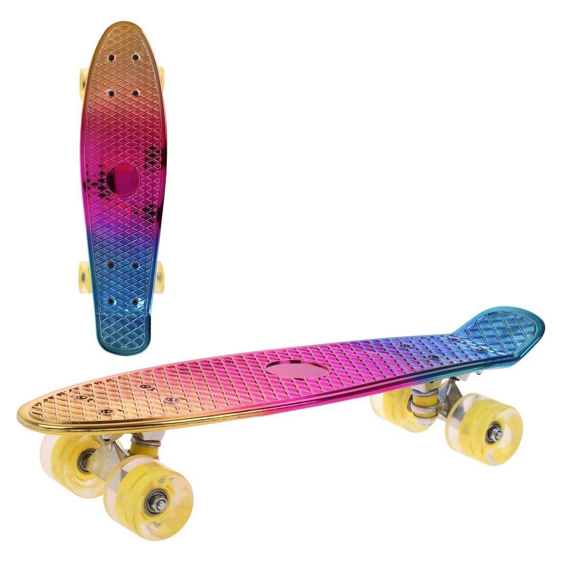 Скейтборд пласт. с анодированной декой, 56.5x14.5 см, PU колеса со светом X-Match 636274