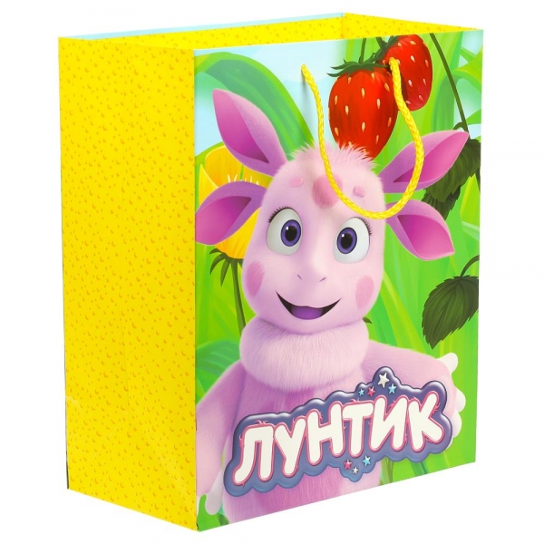 Пакет подарочный матовый Лунтик, размер L, 26х32х14 см. Чудо праздник PL-109911-LHB (120)