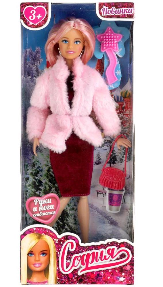Кукла 29 см София сингл, в розовой шубе, сумочка, расческа в комплекте, ТМ Карапуз 66001-W3-S-BB