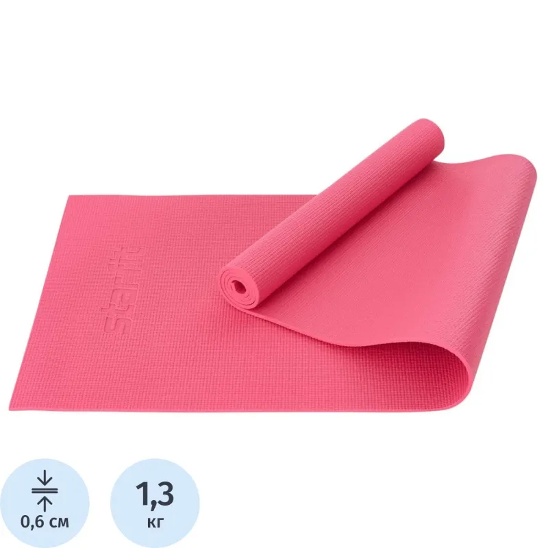 Коврик для йоги STARFIT FM-101 PVC, 0,6 см, 183x61см, розов, ЦБ-00001687 2003226