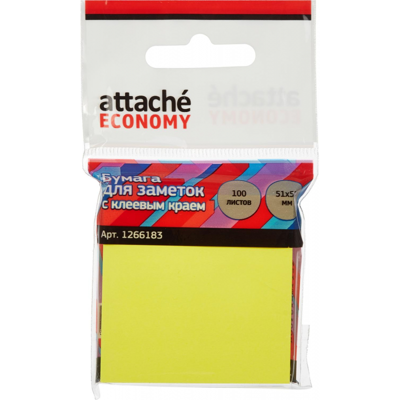 Стикеры Attache Economy с клеев.краем 51x51 мм 100 лист неоновый желтый 1266183