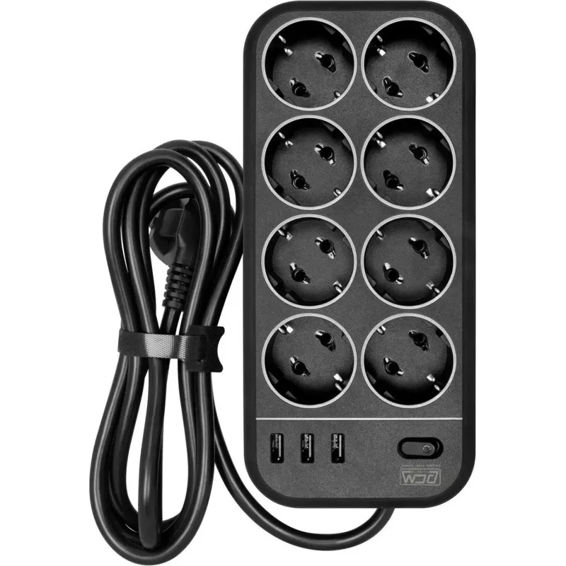 Сетевой фильтр Powercom SP-08 USB03AB 1,8 m (8 розеток) черный 2022968