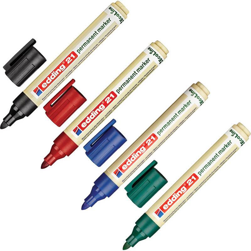 Набор маркеров перманентных Edding Eco E-21/4S (толщина линии 1.5-3 мм, 4 шт в уп) 204296