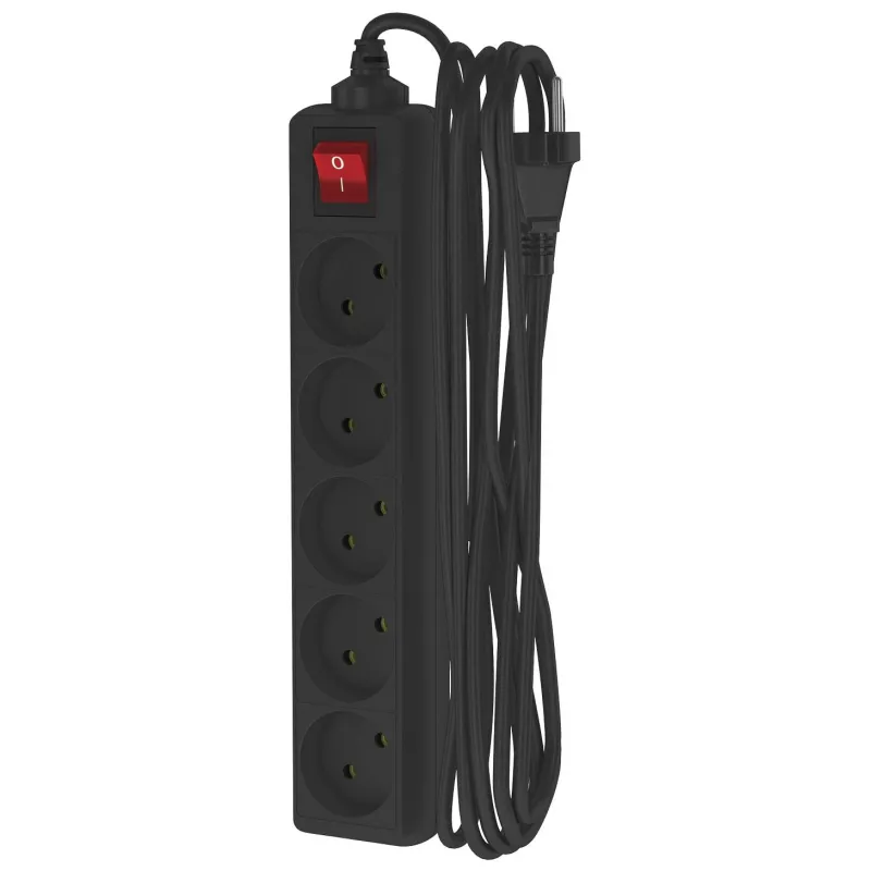 Удлинитель сетевой ФОТОН 10-55S, 5м, 5 розеток, 10А, с выкл. Черный 1907216 22728