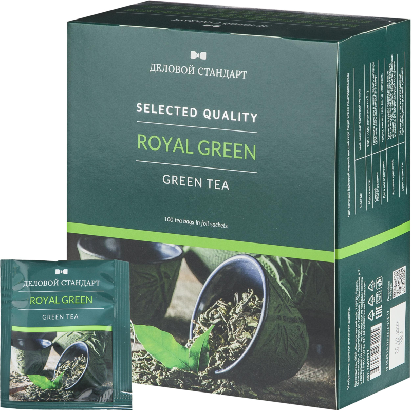 Чай Деловой стандарт Royal Green tea зеленый, 100 пакx2гр 1607227