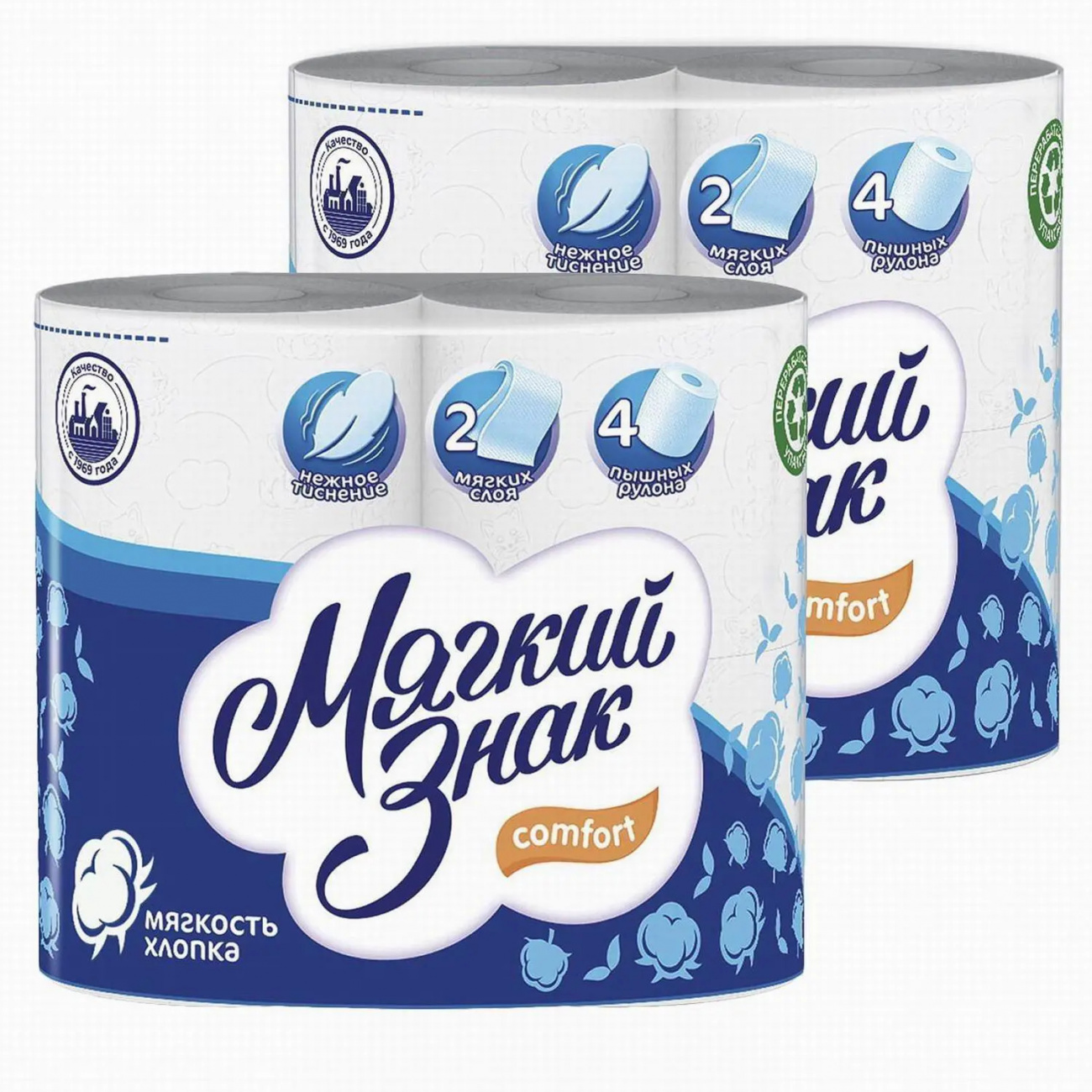 Туалетная бумага Мягкий знак Comfort Перо 2-х слойной 4 рулона 2шт Нбумага