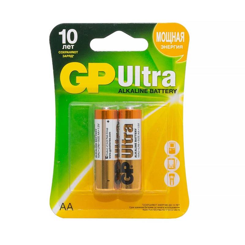 Батарейки GP Ultra пальчиковые АА LR6 (2 штуки в уп) 15AU-2CR2 73533