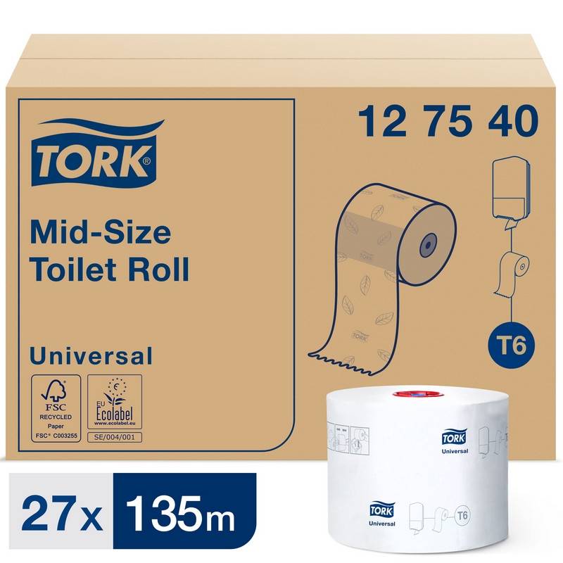 Бумага туалетная д/дисп Tork Mid-size Т6 Universal 1сл бел135м 27рул 127540 318878