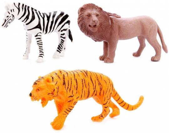 Игровой набор диких животых Jungle animal, 8 см, 3 шт (зебра, тигр, лев) Shantou Gepai 2A003-1