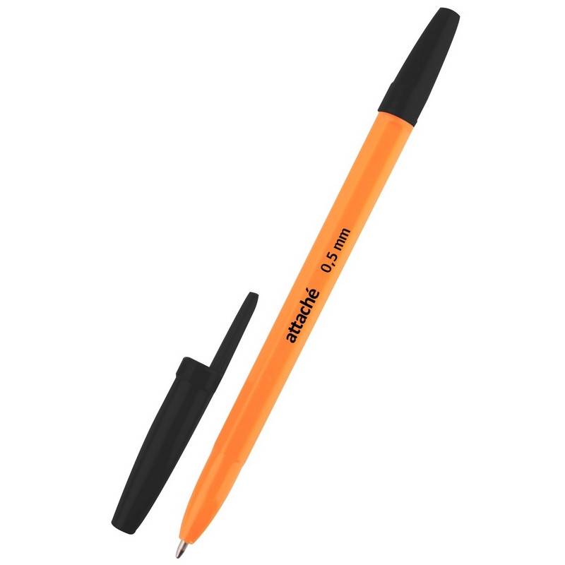 Ручка шариковая Attache Economy черная (оранжевый корпус, толщина линии 0.5 мм) 1113839