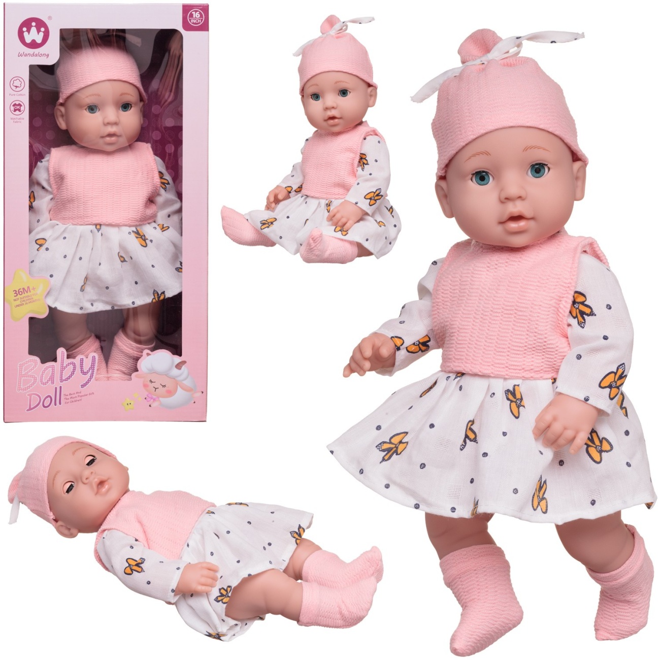 Пупс-кукла Junfa 40 см в белом платье и розовой кофте без рукавов WJ-36455