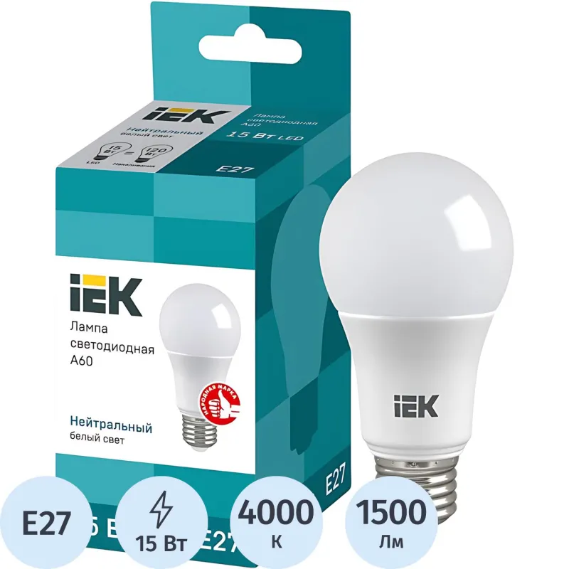 Лампа светодиодная Eco 15Вт A60 груш. 4000К E27 IEK LLE-A60-15-230-40-E27 2082407 463149
