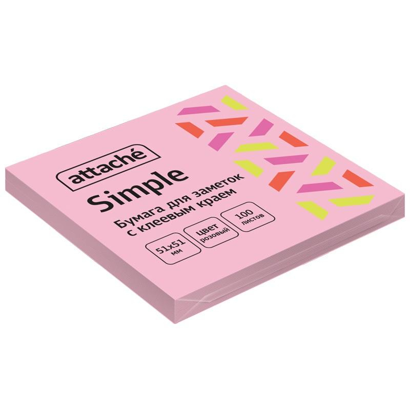 Стикеры Attache Bright colours с клеев.краем 51х51 розовый 100л 1495389