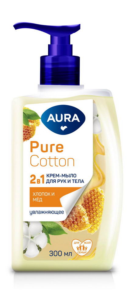 Крем-мыло AURA Pure Cotton Хлопок и мёд, 2в1 для рук и тела 300мл 4752171015029