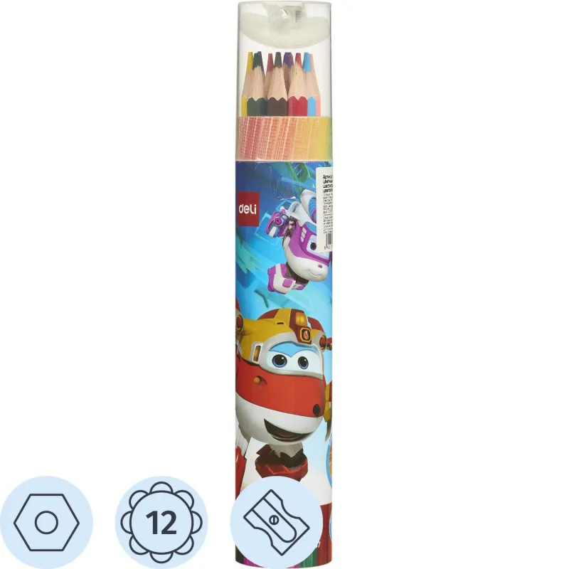 Карандаши цветные Deli Super Wings шестигран.тополь 12цв/наб туба EC00807 1685116