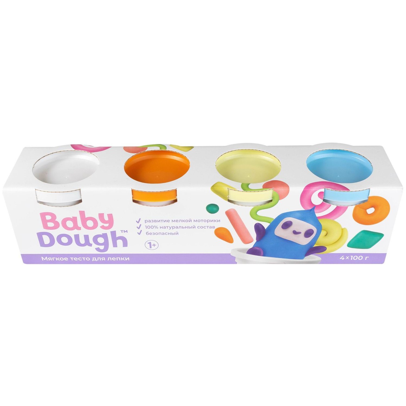 Тесто для лепки BabyDough 4 цвета (белый, оранжевый, нежно-желтый, нежно-голубой) №4 BD019