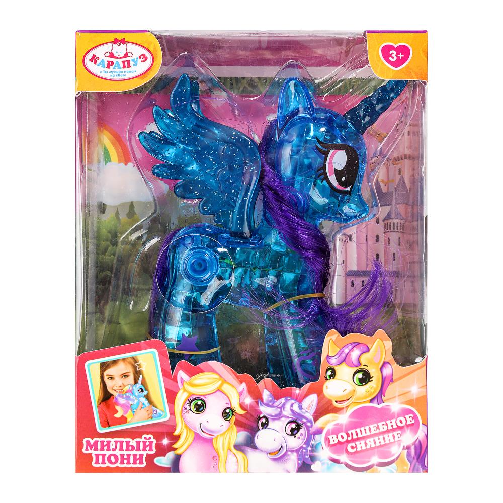 Единорог 10 см. прозрачный, голубой, светится Карапуз PONY2024718-BLUE-RU (432)