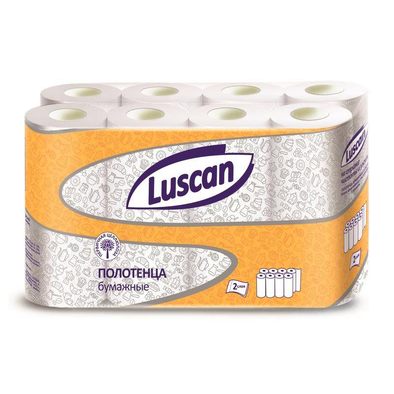 Полотенца бумажные Luscan 2-слойные белые 8 рулонов по 12 метров 1178130