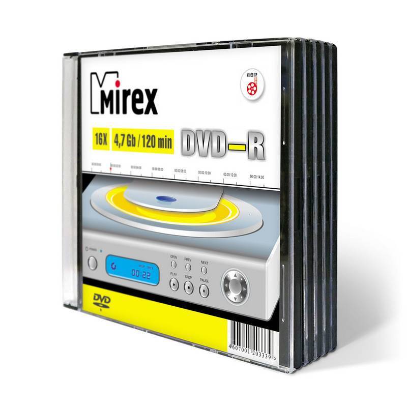 Диск DVD-R Mirex 4,7 GB 16x (5 штук в уп) UL130003A1F 838864