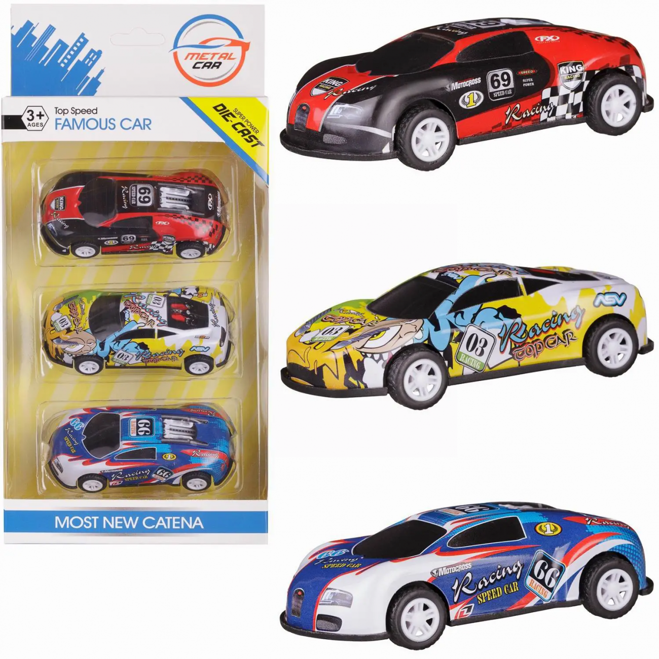 Junfa Машинки гоночные 3шт (с номерами 69,03,66) WE-11603/набор4