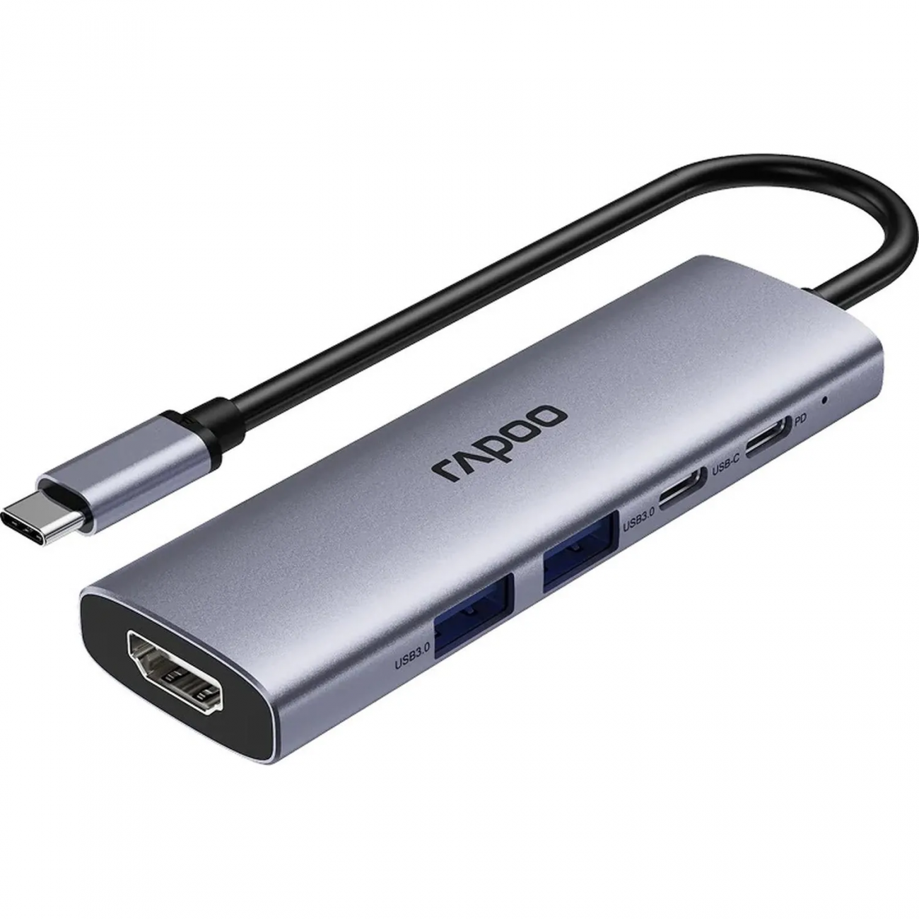 Разветвитель USB RAPOO 5в1 USB-C toPD+HDMI+2xUSB3.0,C сереб(13240)XD51-SGRY 2456337