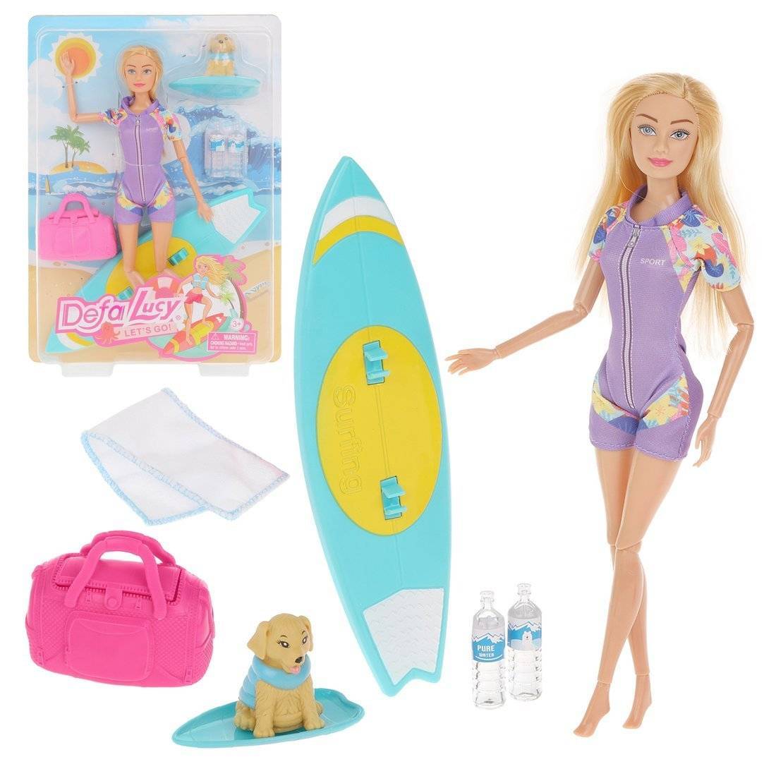 Игровой набор Пляжный отдых в компл. кукла 29см, предм. 6 шт. Defa 8471 violet