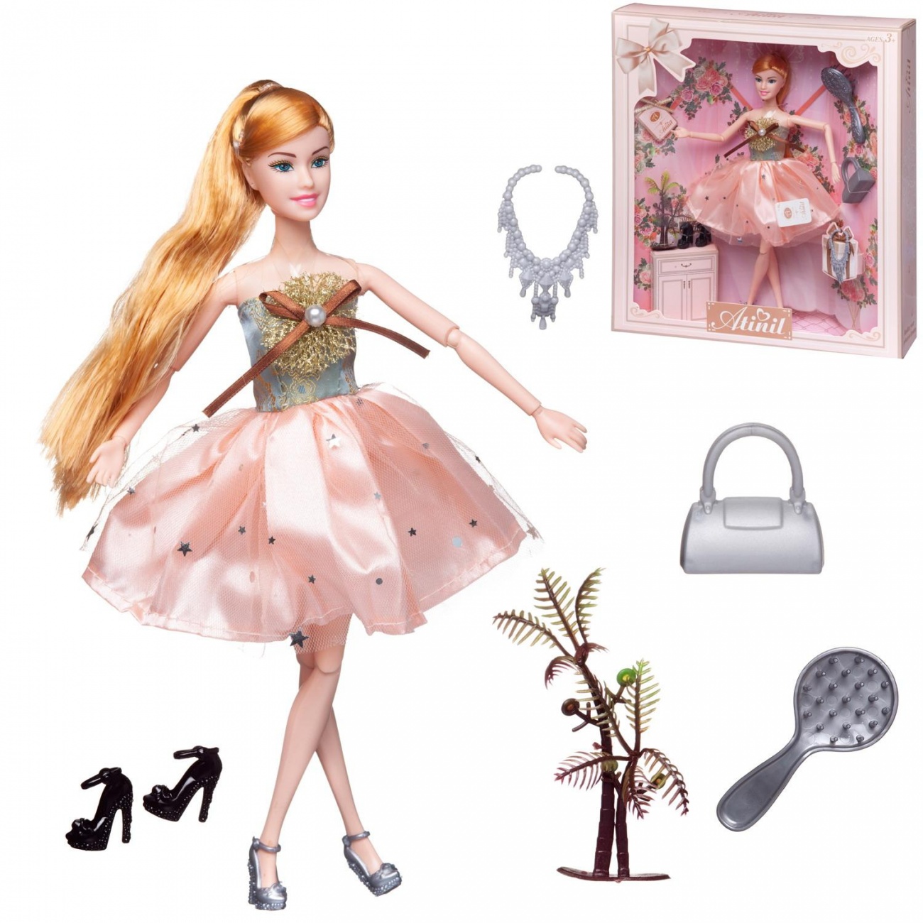 Кукла Junfa Atinil Мой розовый мир в платье со звездочками на юбке, 28см, блондинка WJ-21546/блондинка